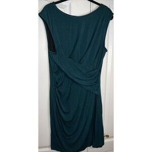 Kut From The Kloth Dress Green Faux Wrap Midi Knit 14 Soft Sleeveless Ruche Soft